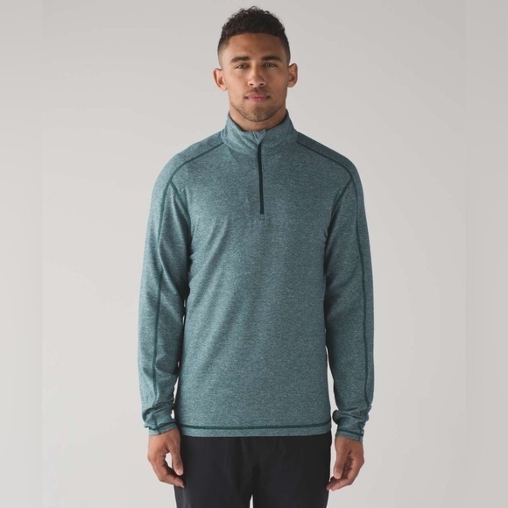 Lululemon Surge Warm 1/2 Zip Silver Heathered Defender Pullover Green Mens XL